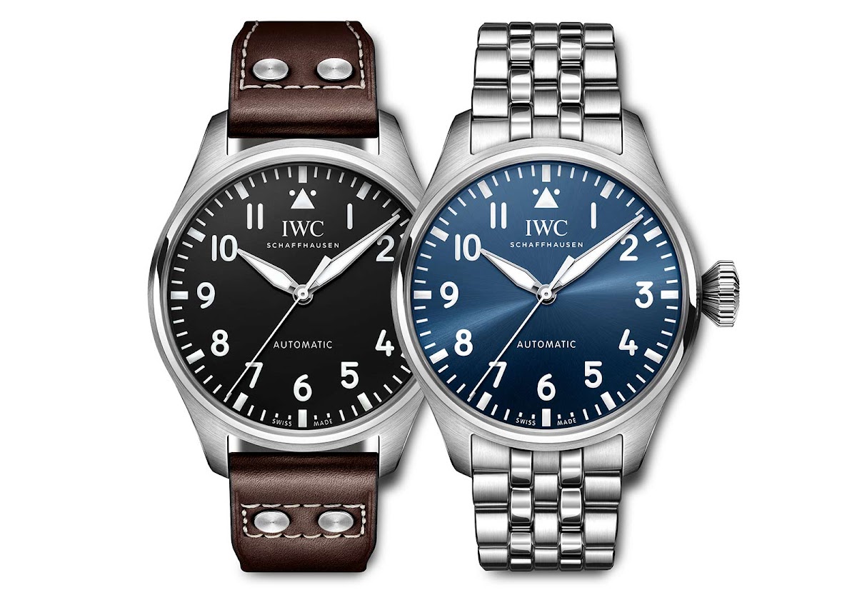 IWC Big Pilot black dial and blue dial watches side by side