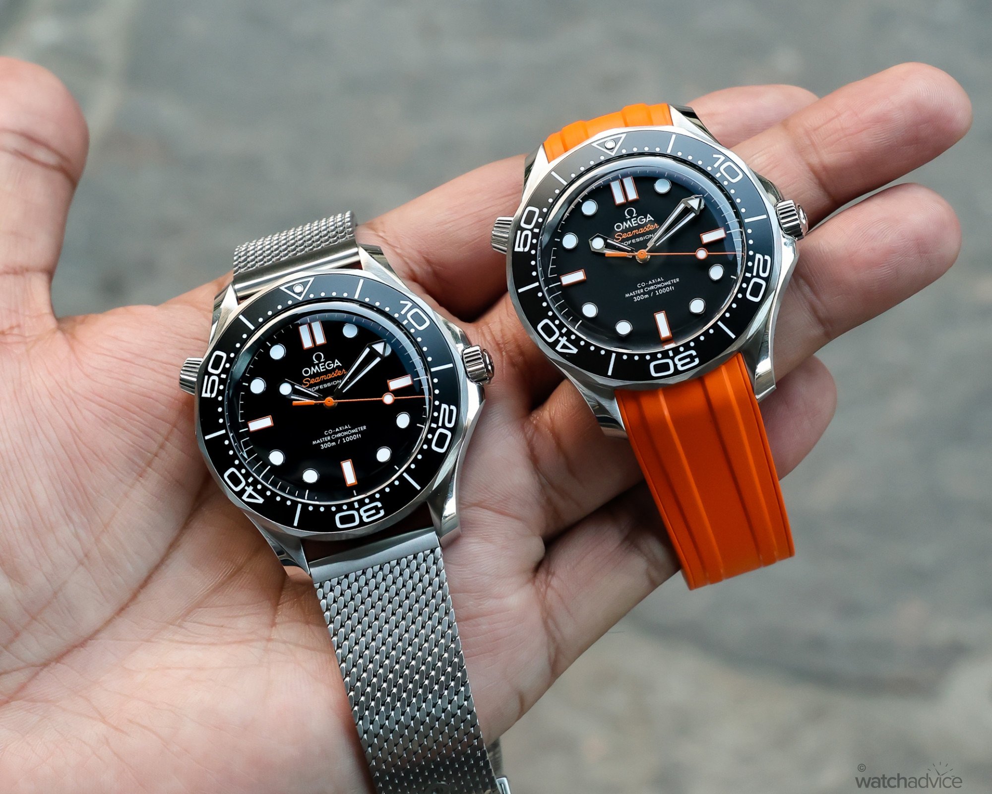 Omega Seamaster mesh bracelet and rubber strap editorial comparison